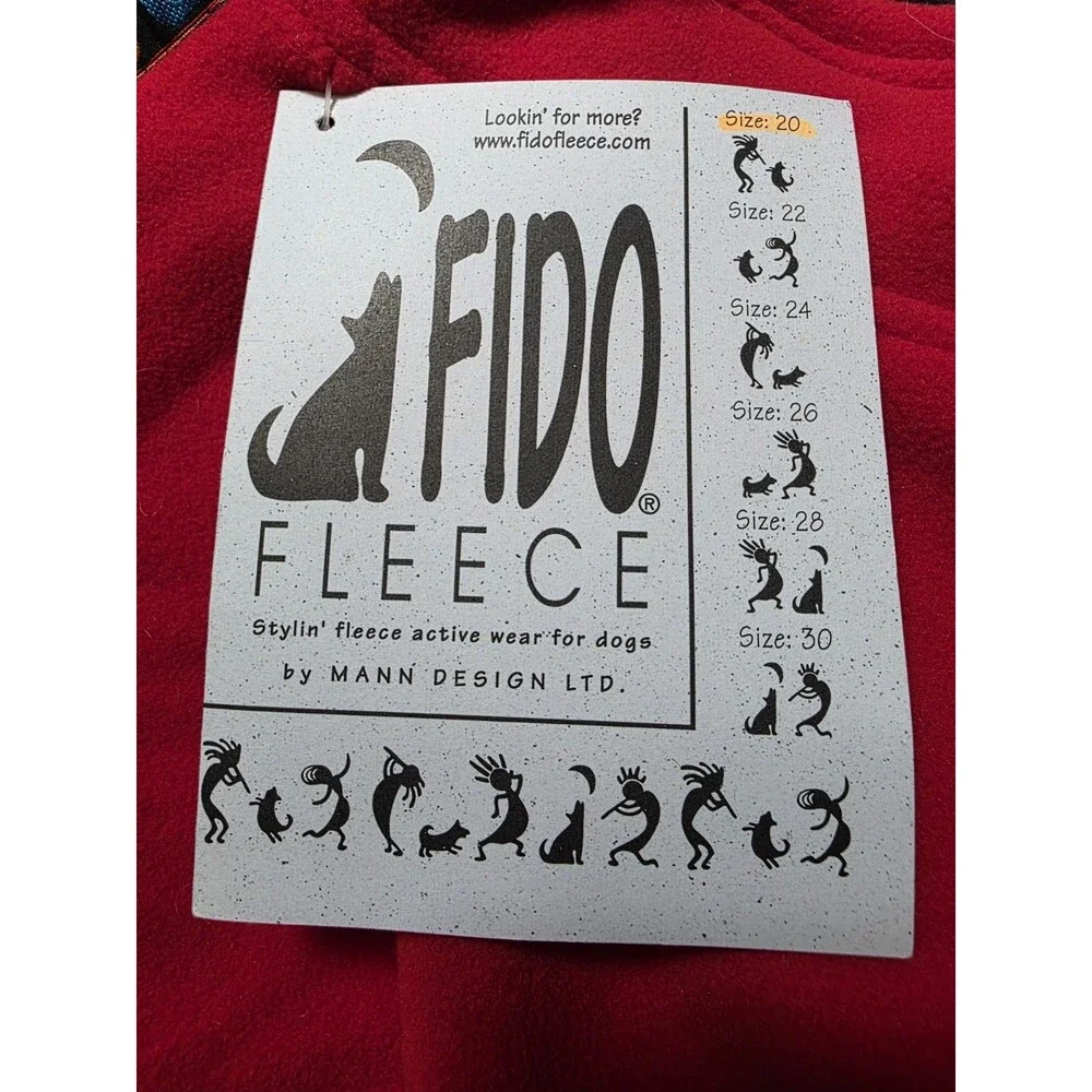 Fido Fleece Cozy Dog Jacket Size 20 Red Black Print Ribbon NEW Vintage 90s